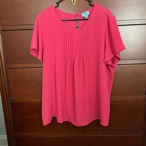 CeCe Vibrant Pink Pleated Blouse